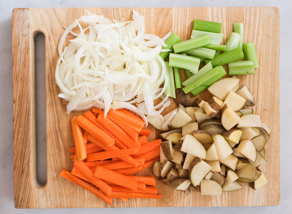 chopped vegetables for corned beef recipe