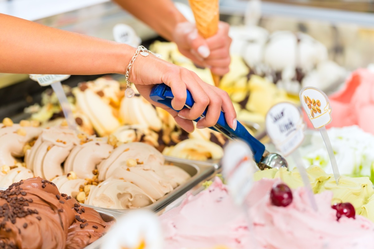 scooping ice cream at store