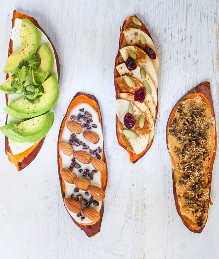 Breakfast sweet potato toast 4 ways